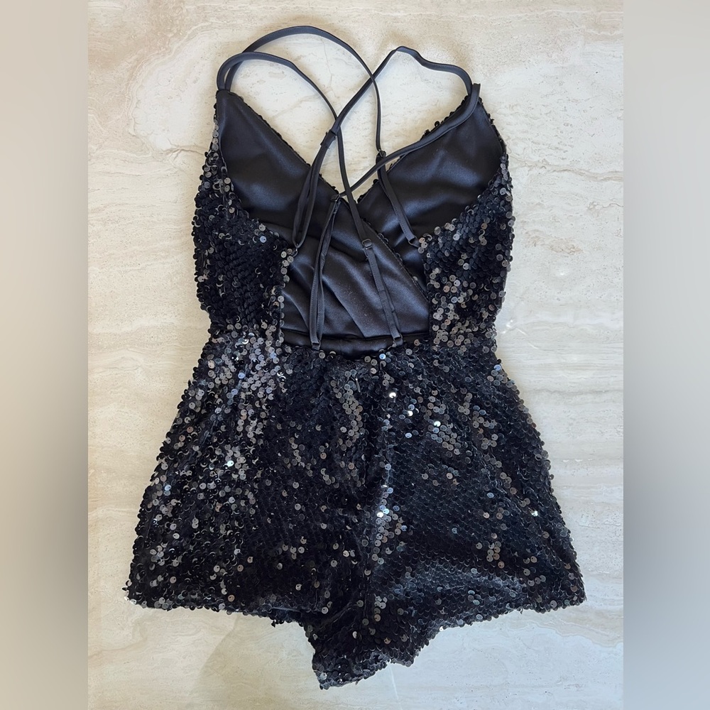Black Sequin Romper - image 2